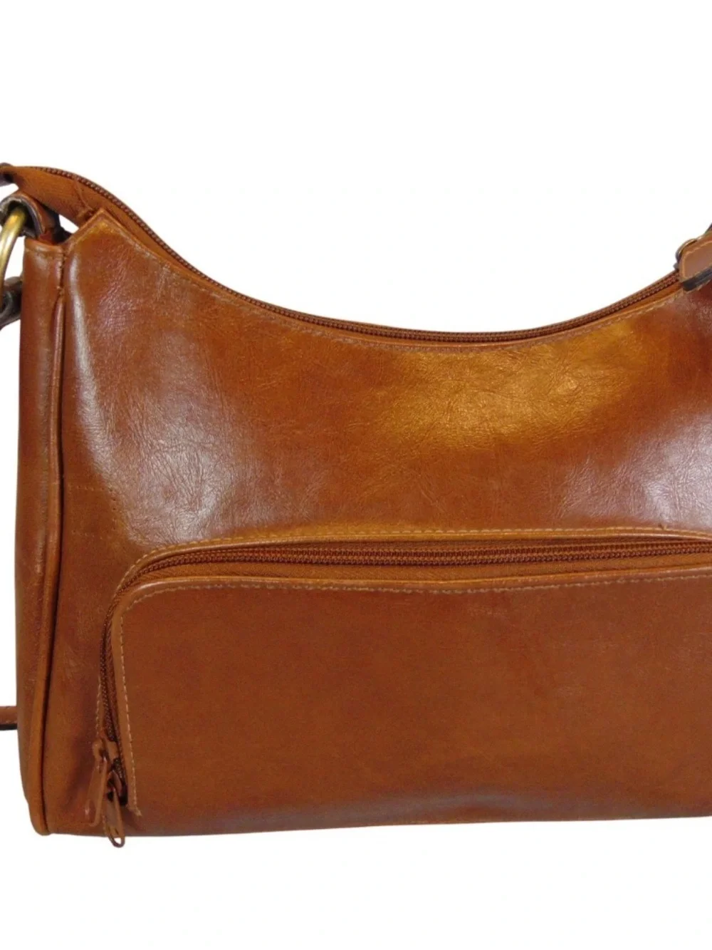 Vintage John Romaine Leather Crossbody Bag Brown Brass Shoulder Purse